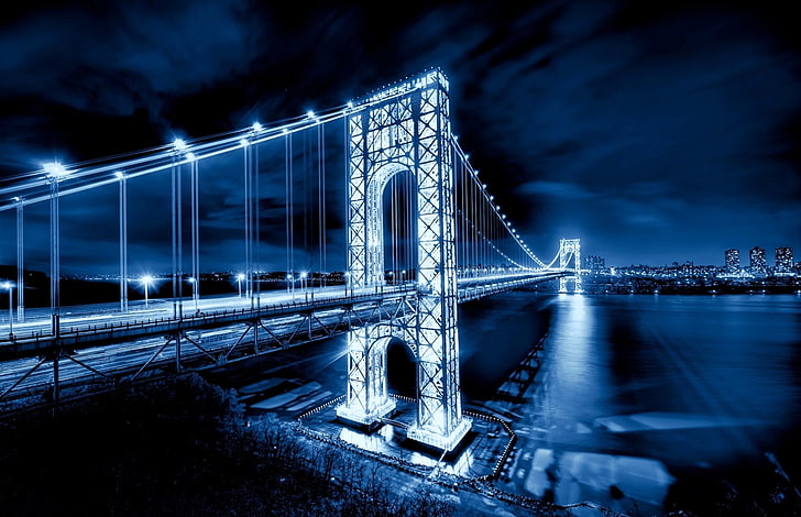 Bridges, George Washington Bridge, Light, Night, USA, HD wallpaper