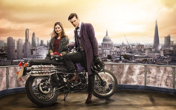 man and woman leaning on motorcycle wallpaper, doctor who, matt smith