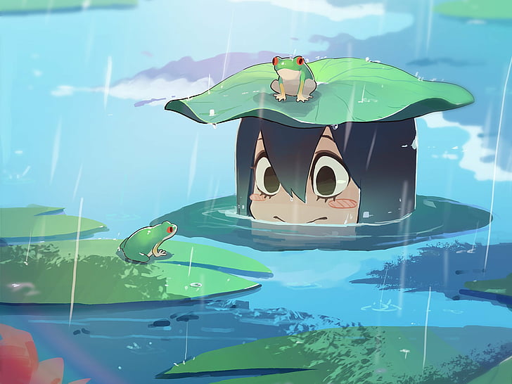 Anime, My Hero Academia, Tsuyu Asui, green color, water, nature, HD wallpaper
