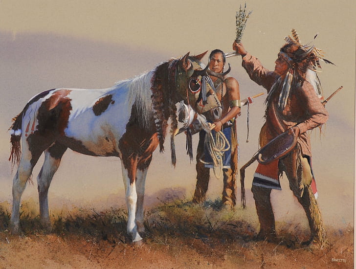 animals, art, fawcett, horse, horses, indian, indians, john, HD wallpaper