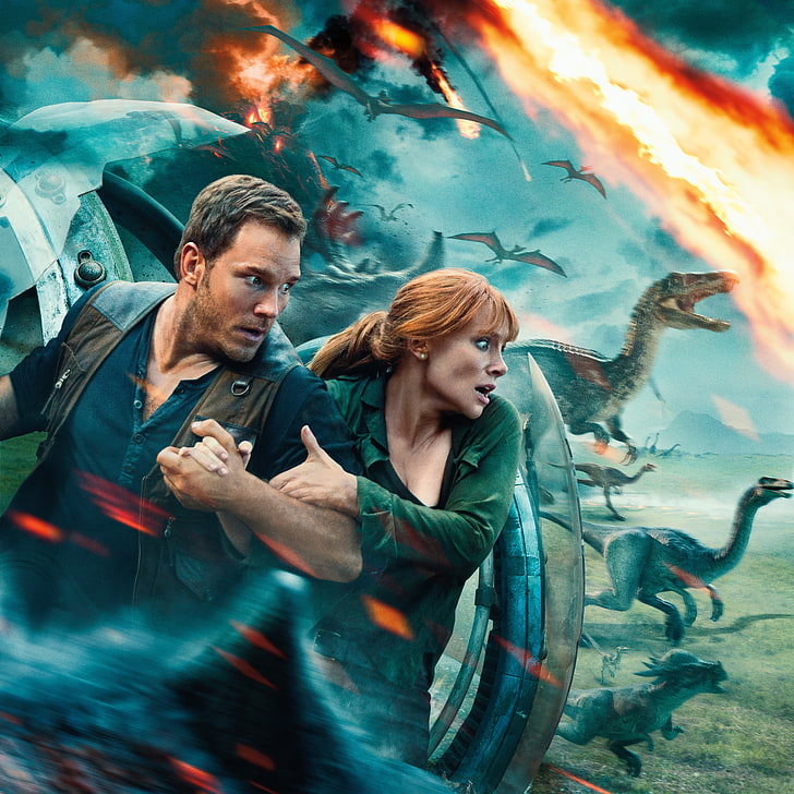 2018, Jurassic World: Fallen Kingdom, Bryce Dallas Howard, Chris Pratt, HD wallpaper