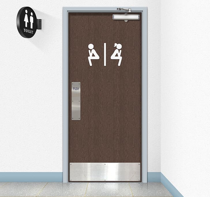 public restroom, toilets, humor, sign, HD wallpaper