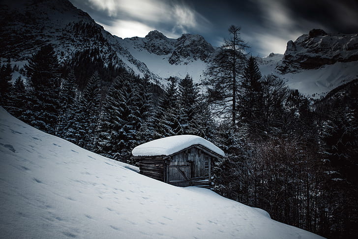 mountains, nature, winter, landscape, snow, HD wallpaper