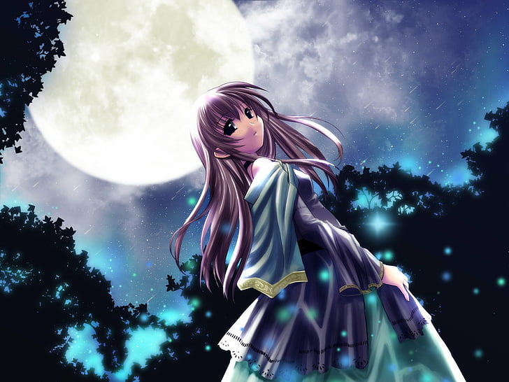 HD wallpaper: Anime, Club Maniax, Blue, Girl, Moon, Night, Sky, one person  | Wallpaper Flare