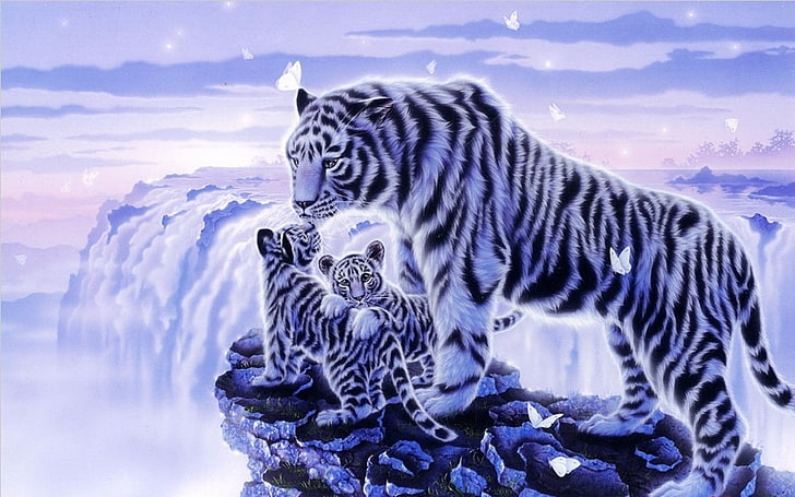 Fantasy Animals, Tiger, Artistic, Baby Animal, Cub, Snow, White Tiger, HD wallpaper