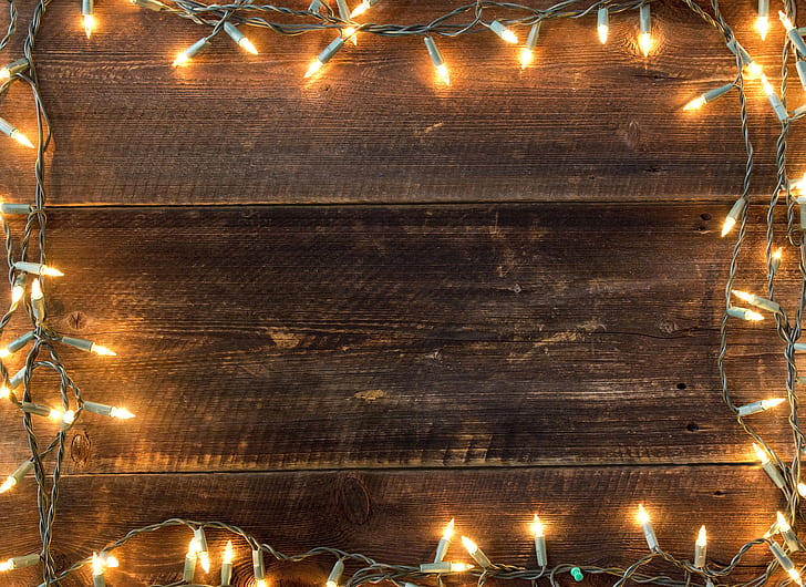 decoration, lights, New Year, Christmas, garland, happy, wood