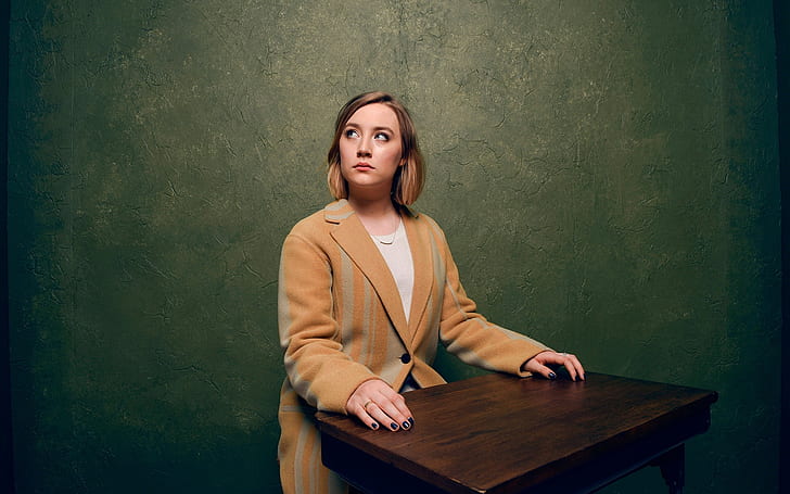 Saoirse Ronan 02, woman's brown 1-button coat, HD wallpaper