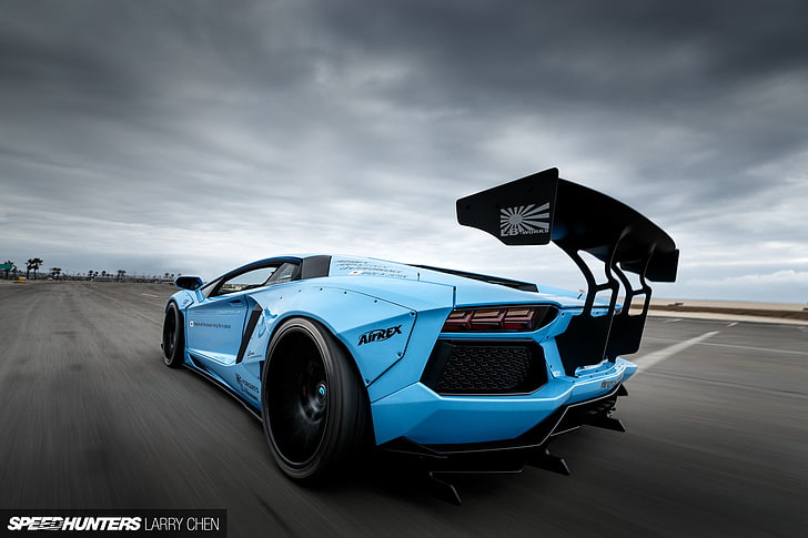 blue sports coupe, car, Lamborghini, Lamborghini Aventador, LB Works, HD wallpaper