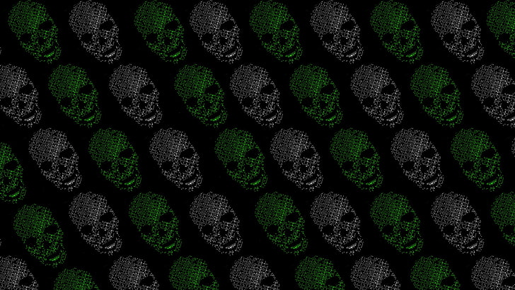 skull, black, green, Watch_Dogs 2, full frame, green color