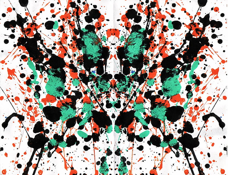 Rorschach test, paint splatter, ink, symmetry, multi colored, HD wallpaper