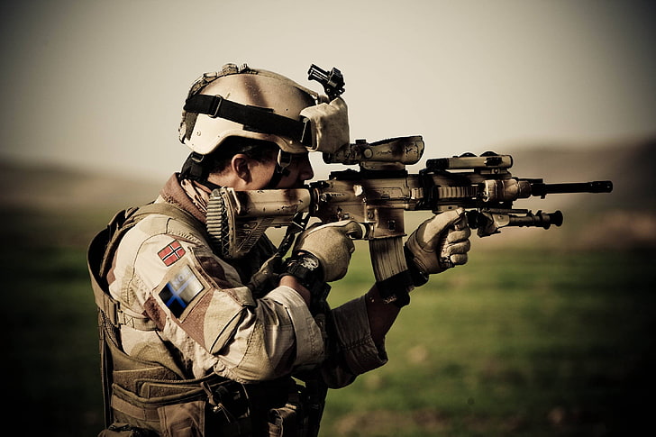HK416, black and brown assault rifle, War & Army, gun, soldier