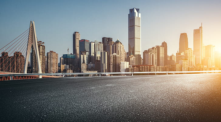 city, China, sky, bridge, street, sunlight, building, cityscape, HD wallpaper