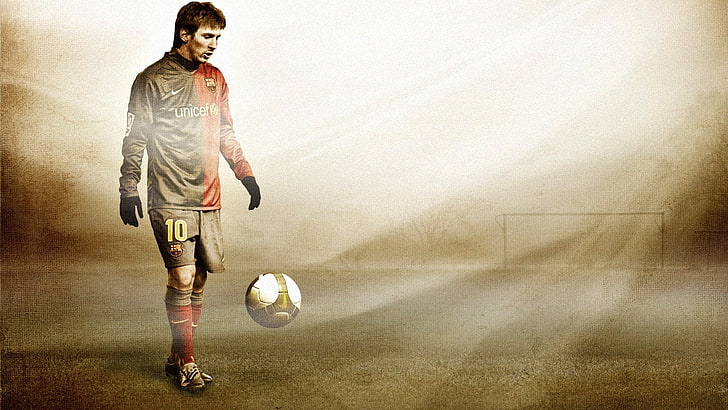 man standing near soccerball wallpaper, lionel messi, football, HD wallpaper