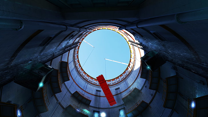 Mirror's Edge, screen shot, video games, architecture, cyan, HD wallpaper