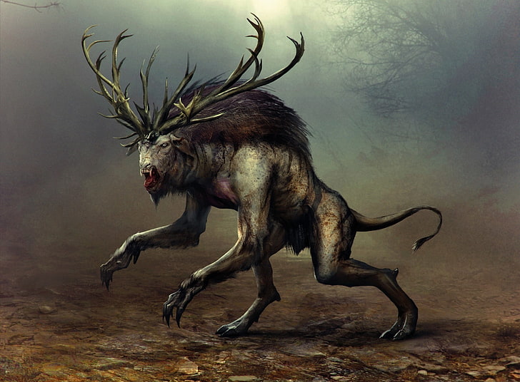 The Witcher 3 Wild Hunt Fiend, black and brown monster illustration