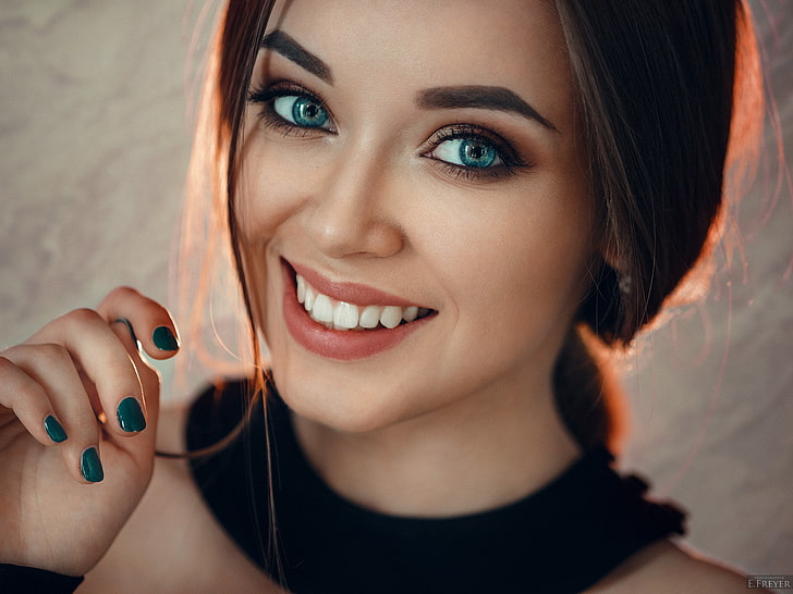 women, smiling, face, blue eyes, Evgeny Freyer, portrait, beauty, HD wallpaper