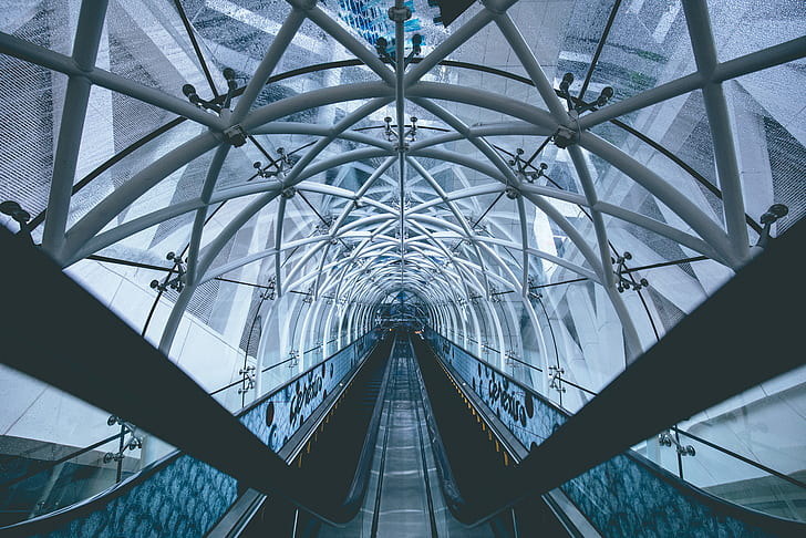 modern, architecture, escalator, HD wallpaper