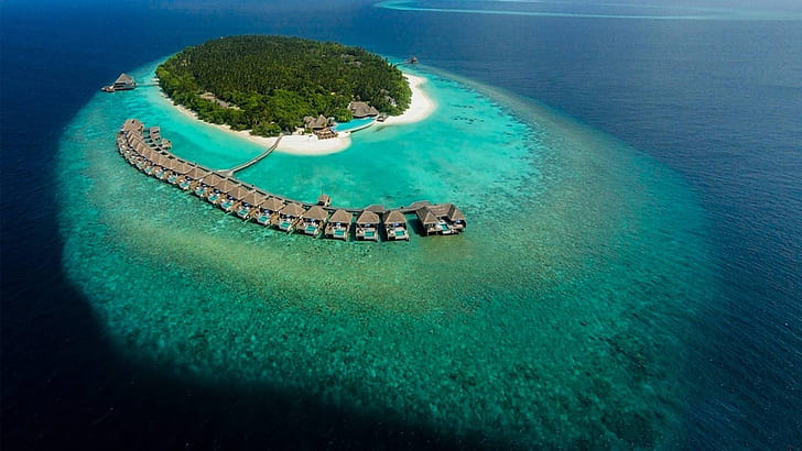 Dusit Thani Island Maldives Luxurious Resort Baa Atoll Beach Aerial View 1920×1080, HD wallpaper