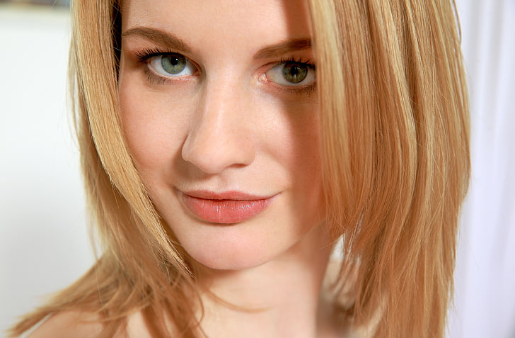 blonde, green eyes, women, portrait, one person, hair, looking at camera