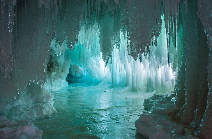 cave, Frost, Glaciers, ice, Icicle, nature, snow, sunlight