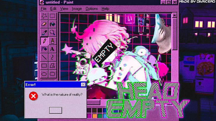 vaporwave, glitch art, pink hair, noise, anime girls