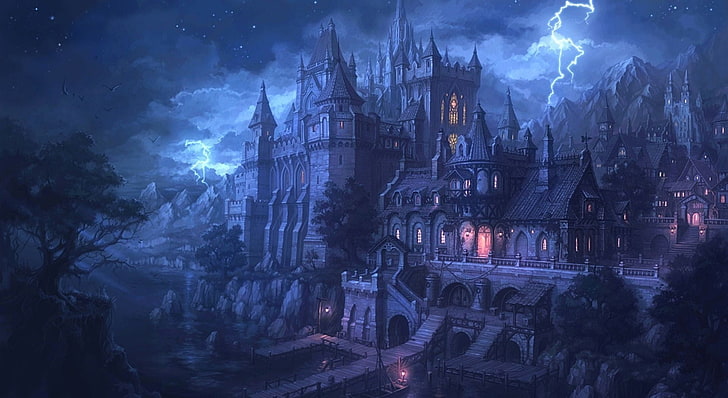 castle, fantasy art, artwork, spooky, Gothic, architecture, HD wallpaper