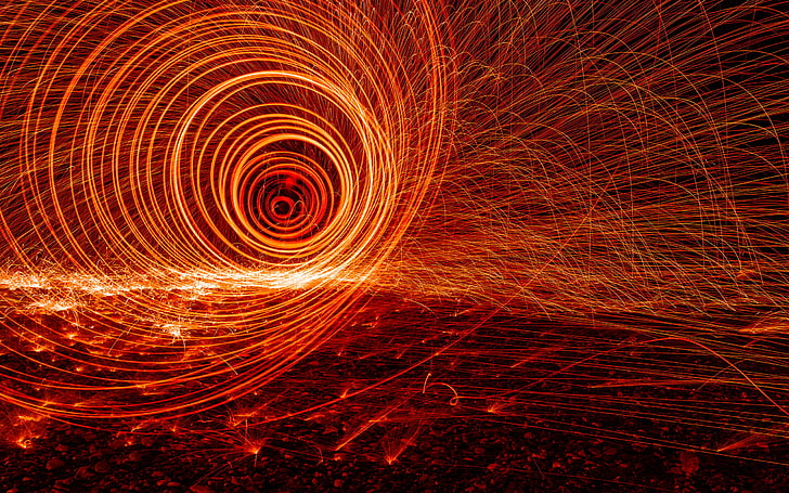 time-lapse photography of steel wool, spiral, vortex, lights