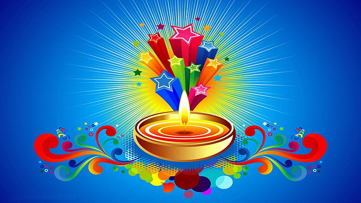 Happy Diwali Celebration Stars Candle Blu Hd Background 1920×1080