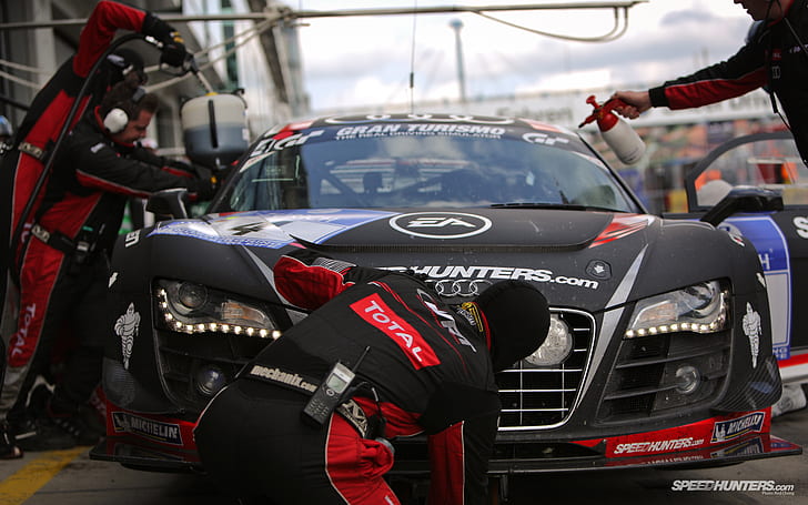 Audi R8 Matte Pit Race Car HD, black sports \car, cars