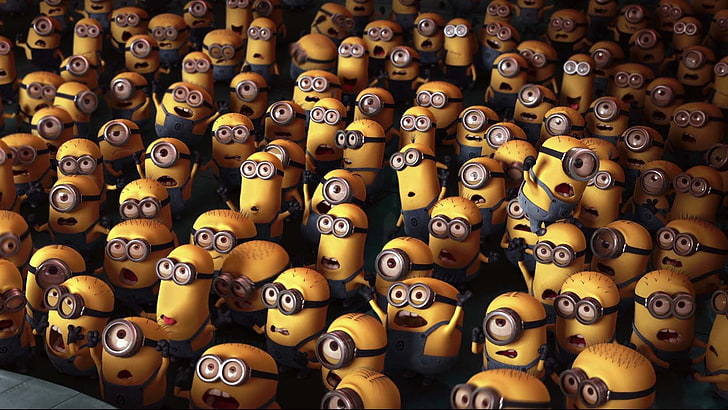 minions, Despicable Me, large group of objects, arrangement