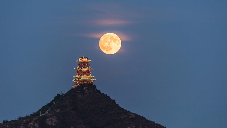 HD wallpaper: mountain, The moon, China, temple | Wallpaper Flare