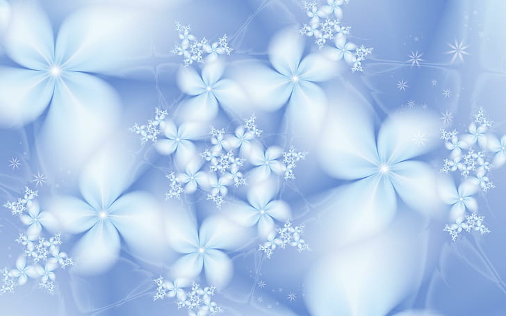 Winter Flowers, spiral, soft, cool, fractals, blue, pastel, 3d and abstract