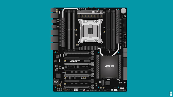black Asus motherboard, motherboards, minimalism, IT, Intel, LGA 2011-v3, HD wallpaper