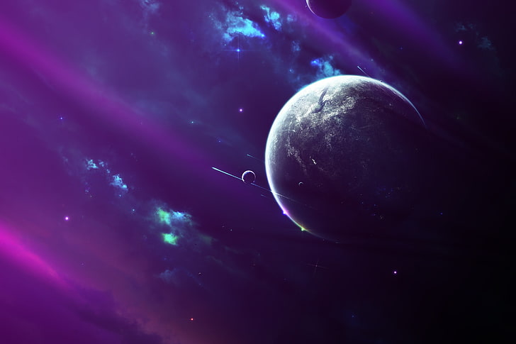 earth illustration, artwork, space, space art, planet, purple, HD wallpaper