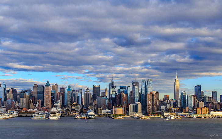 cityscape, building, sea, clouds, New York City, HD wallpaper