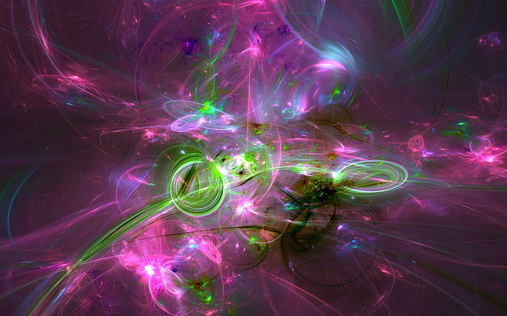 abstract, fractal, digital art, green, shapes, lines, colorful