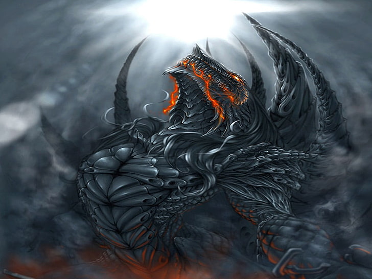 black monster character illustration, artwork, dragon, fantasy art, HD wallpaper