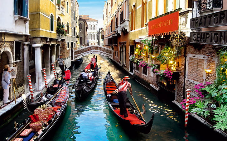 Romantic Walk Gondola In The Canals Of Venice Wallpaper Hd, HD wallpaper