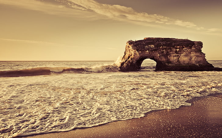 water, rock, beach, sky, sea, land, horizon over water, beauty in nature, HD wallpaper