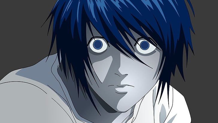 HD wallpaper: blue haired male anime character, death note, face, agent,  vector | Wallpaper Flare