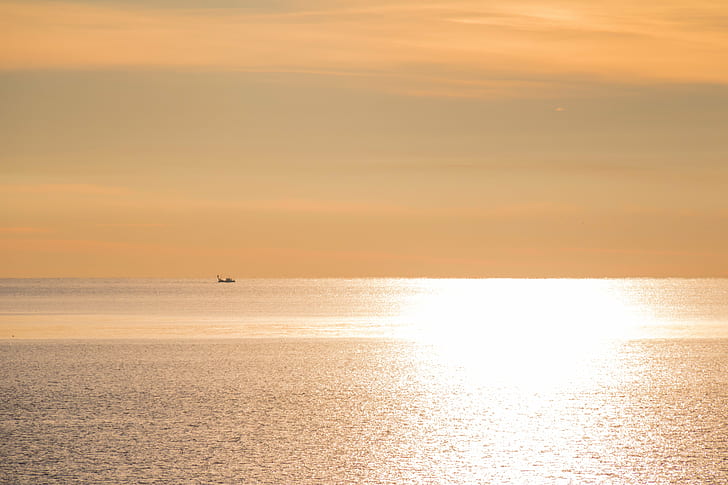 photography of sea during sunset, Gold, Ystad, coast, hav, kust, HD wallpaper