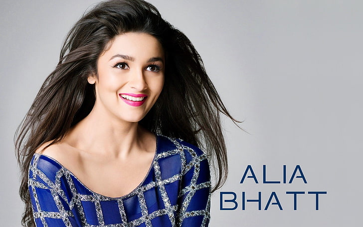 actress, alia, beautiful, bhatt, blue, dress, wallpaper, HD wallpaper