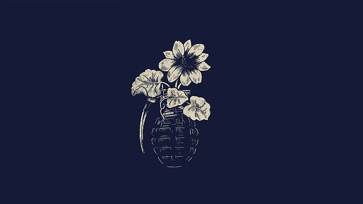 grenades, minimalism, simple background, flowers, artwork, flowering plant