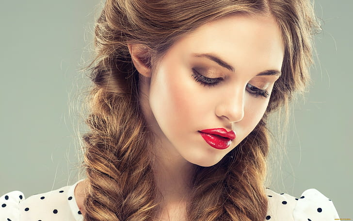 women, auburn hair, red lipstick