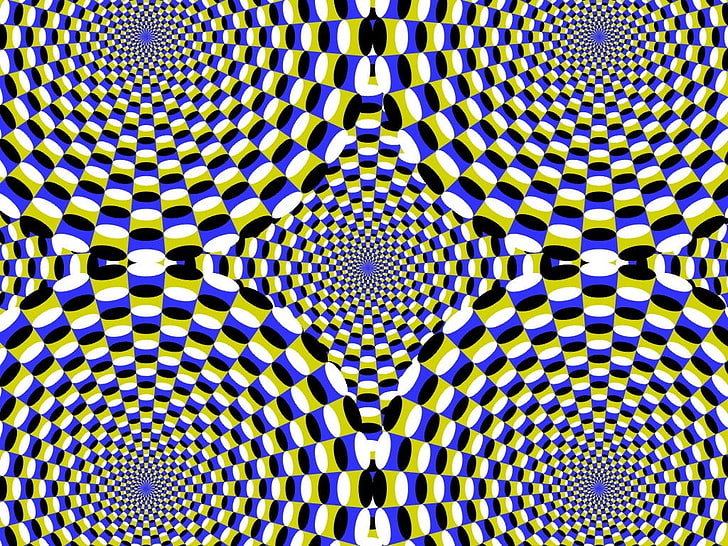 blue and yellow illusion digital wallpaper, abstract, optical illusion