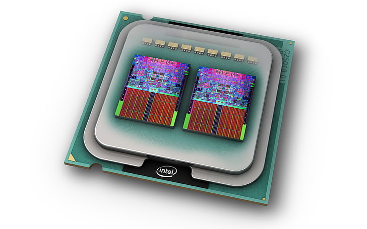 silver Intel computer processor, CPU, technology, simple background