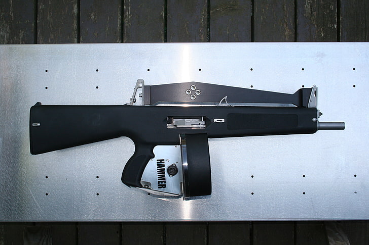 black rifle, steel, Weapons, shotgun, AA-12, Hammer, security, HD wallpaper