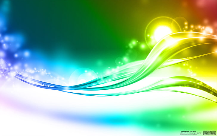 waves, colorful, lens flare, green color, abstract, water, motion, HD wallpaper