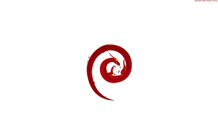 red spiral logo, Linux, Debian, copy space, studio shot, indoors