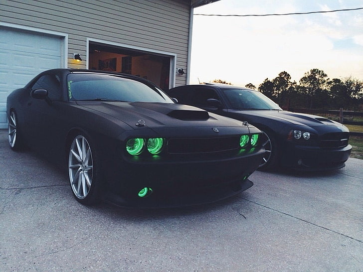 two black Dodge Challenger and Charger, Dodge Charger, car, motor vehicle